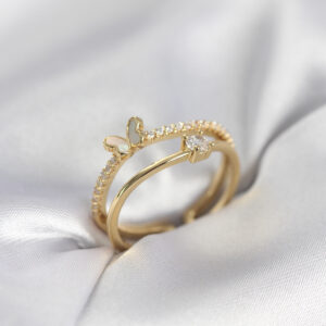 Tegan Gold Renk 2'li Zirkon Taşlı Kelebek Model Kadın Yüzük TG27BYK3977