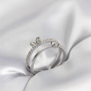 Tegan Gümüş Renk 2'li Zirkon Taşlı Kelebek Model Kadın Yüzük TG27BYK3978