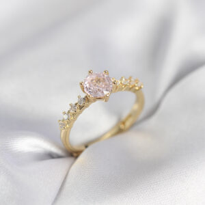 Tegan Gold Renk Pembe Tek Taş Model Zirkon Taşlı Kadın Yüzük TG27BYK3991