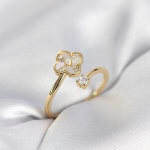 Tegan Gold Renk Zirkon Taşlı Yonca Model Kadın Yüzük TG27BYK4054