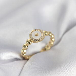 Tegan Gold Renk Sedefli Yıldız Model Zirkon Taşlı Kadın Yüzük TG27BYK4007