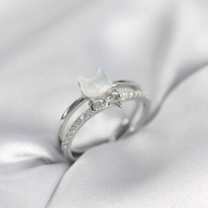 Tegan Gümüş Renk Sedefli Kedi Model Fiyonklu Zirkon Taşlı Kadın Yüzük TG27BYK4016