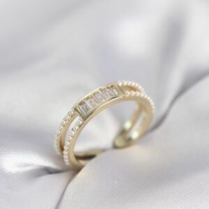 Tegan Baget Zirkon Taşlı Gold Renk İncili Kadın Yüzük TG27BYK4032