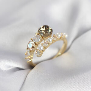 Tegan Gold Renk Pirinç Zirkon Taşlı İncili Kadın Yüzük TG27BYK4036