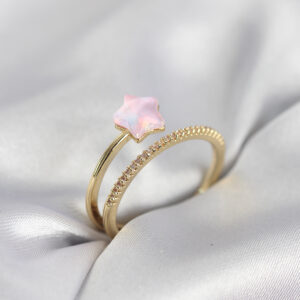 Tegan Gold Renk Zirkon Taşlı Pembe Halley Model Kadın Yüzük TG27BYK4040