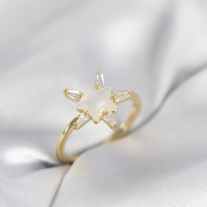 Tegan Gold Renk Yıldız Model Sedefli Zirkon Taşlı Kadın Yüzük TG27BYK4052