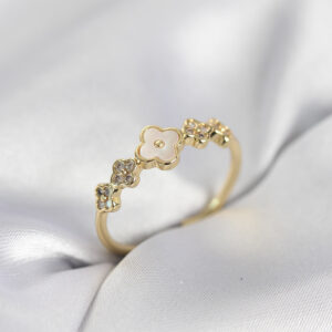 Tegan Gold Renk Minimal Yonca ve Zirkon Taşlı Kadın Yüzük TG27BYK4058