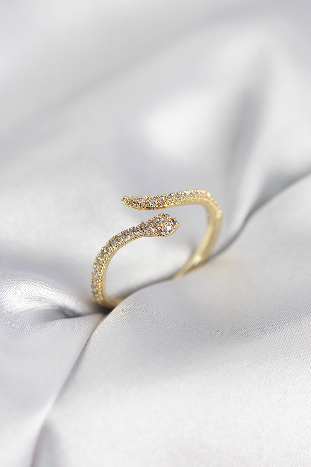 Tegan Gold Renk Yılan Model Zirkon Taşlı Kadın Yüzük TG27BYK4072 - Görsel 1
