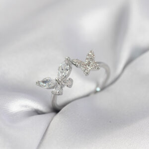 Tegan Kelebek Model Zirkon Taşlı Gümüş Renk Kadın Yüzük TG27BYK4077