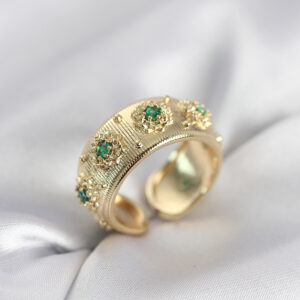 Tegan Yeşil Zirkon Taşlı Gold Renk Vintage Kadın Yüzük TG27BYK4084
