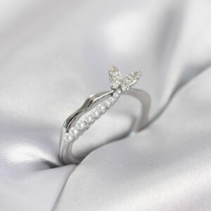 Tegan Gümüş Renk Kuyruklu Kelebek Model İncili Kadın Yüzük TG27BYK4091