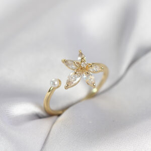 Tegan Lotus Model Zirkon Taşlı Gold Renk Kadın Yüzük TG27BYK4095