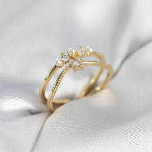 Tegan Gold Renk İncili Yıldız Model Zirkon Taşlı Kadın Yüzük TG27BYK4101