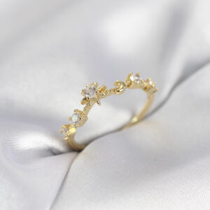 Tegan Gold Renk Gece Temalı Zirkon Taşlı Kadın Yüzük TG27BYK4111