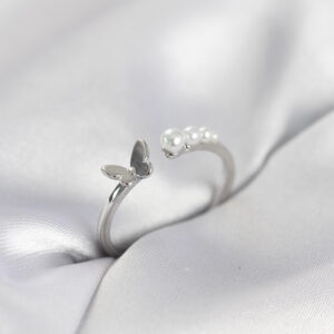 Tegan İncili Kelebek Model Gümüş Renk Pirinç Kadın Yüzük TG27BYK4120