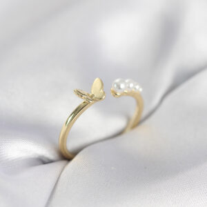 Tegan İncili Kelebek Model Gold Renk Pirinç Kadın Yüzük TG27BYK4121