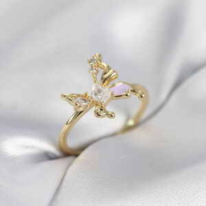 Tegan Gold Renk Kelebek Model Zirkon Taşlı Kadın Yüzük TG27BYK4139