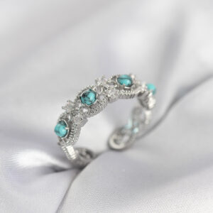 Tegan Mavi Taşlı Gümüş Renk Vintage Kadın Yüzük TG27BYK4140