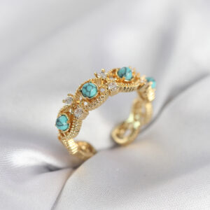 Tegan Mavi Taşlı Gold Renk Vintage Kadın Yüzük TG27BYK4141