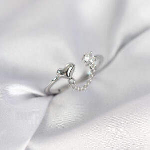 Tegan Zincir Sallantılı Kalp Model Gümüş Renk Kadın Yüzük TG27BYK4142