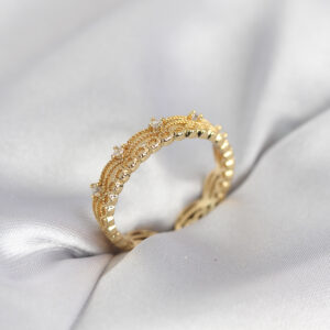 Tegan Gold Renk Motif Desenli Zirkon Taşlı Kadın Yüzük TG27BYK4145