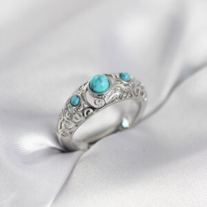 Tegan Vintage Model Mavi Taşlı Gümüş Renk Kadın Yüzük TG27BYK4148