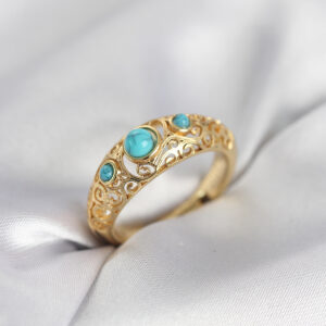 Tegan Vintage Model Mavi Taşlı Gold Renk Kadın Yüzük TG27BYK4149