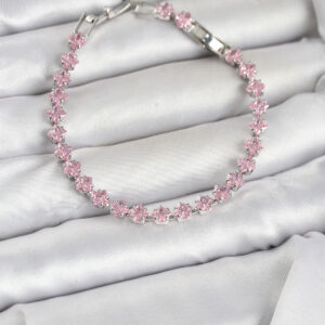 Tegan Pembe Kare Zirkon Taşlı Gümüş Renk Pirinç Su Yolu Kadın Bileklik TG27BB8323