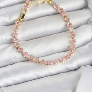 Tegan Pembe Kare Zirkon Taşlı Gold Renk Pirinç Su Yolu Kadın Bileklik TG27BB8324