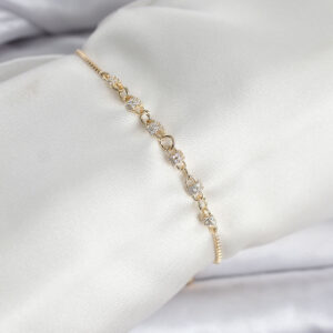 Tegan Gold Renk Zincir Model Zirkon Taşlı Pirinç Asansörlü Kadın Bileklik TG27BB8332