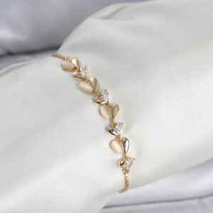 Tegan Gold Renk Zirkon Taşlı Sıralı Damla Model Asansörlü Kadın Bileklik TG27BB8338