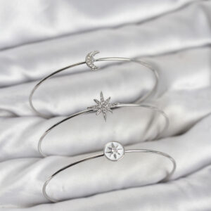 Tegan Gümüş Renk Zirkon Taşlı Kutup Yıldızı Model 3'lü Kadın Bileklik Kombini TG27BB8354