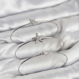 Tegan Gümüş Renk Zirkon Taşlı Deniz Yıldızı Model 3'lü Kadın Bileklik Kombini TG27BB8356