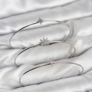 Tegan Zirkon Taşlı Kutup Yıldızı Model Gümüş Renk 3'lü Kadın Bileklik Kombini TG27BB8358