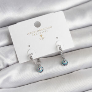 Tegan Minimal Nazarlı Model Gümüş Renk Zirkon Taşlı Kadın Küpe TG27BKP11643