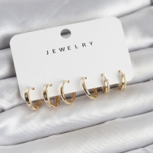 Tegan Gold Renk Pirinç 3 Çift Kadın Küpe Seti TG27BKP11644