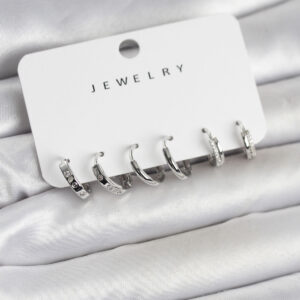 Tegan Gümüş Renk Pirinç 3 Çift Kadın Küpe Seti TG27BKP11645