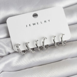 Tegan Gümüş Renk Pirinç Kemik Model 3 Çift Kadın Küpe Seti TG27BKP11647