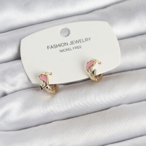 Tegan Pembe Yunus Balığı Model Gold Renk Pirinç Çocuk Küpe TG27BKP11650