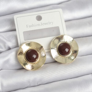 Tegan Vintage Model Kahverengi Gold Renk Pirinç Kadın Küpe TG27BKP11663