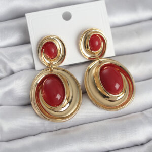 Tegan Kırmızı Sallantılı Damla Model Gold Renk Vintage Kadın Küpe TG27BKP11670