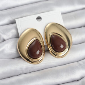 Tegan Pirinç Gold Renk Kahverengi Taşlı Damla Model Vintage Kadın Küpe TG27BKP11683