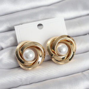 Tegan Pirinç Gold Renk Sarmal Model İncili Kadın Küpe TG27BKP11684