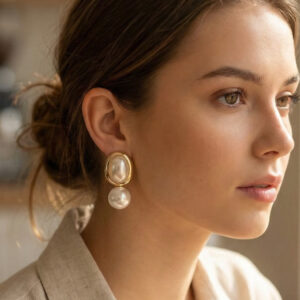 Tegan Pirinç Gold Renk Model İncili Kadın Küpe TG27BKP11685