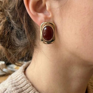 Tegan Kahverengi Renk Kare Model Vintage Kadın Küpe TG27BKP11656