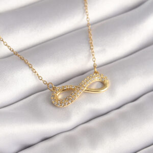 Tegan 316L Çelik Gold Renk Zincir Zirkon Taşlı Sonsuzluk Model Kadın Kolye TG27BKO8410