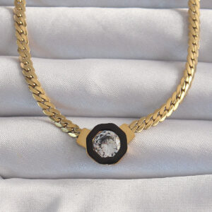 Tegan 316L Çelik Gold Renk Ezme Zincir Zirkon Taşlı Mineli Serenay Kolyesi TG27BKO8958