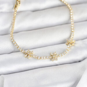 Tegan Pirinç Gold Renk Çiçek Model Zirkon Taşlı Su Yolu Kadın Bileklik TG27BB8373