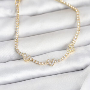 Tegan Pirinç Gold Renk Kalp Model Zirkon Taşlı Su Yolu Kadın Bileklik TG27BB8375