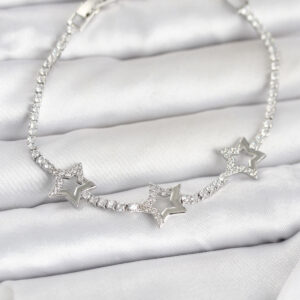 Tegan Pirinç Gümüş Renk Yıldız Model Zirkon Taşlı Su Yolu Kadın Bileklik TG27BB8376